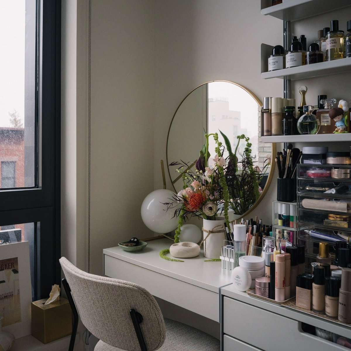 Vanity with beauty products