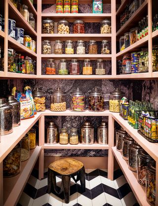 Pantry with shelves on all walls