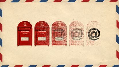 Photo collage of vanishing Danish post boxes, replaced by @ signs