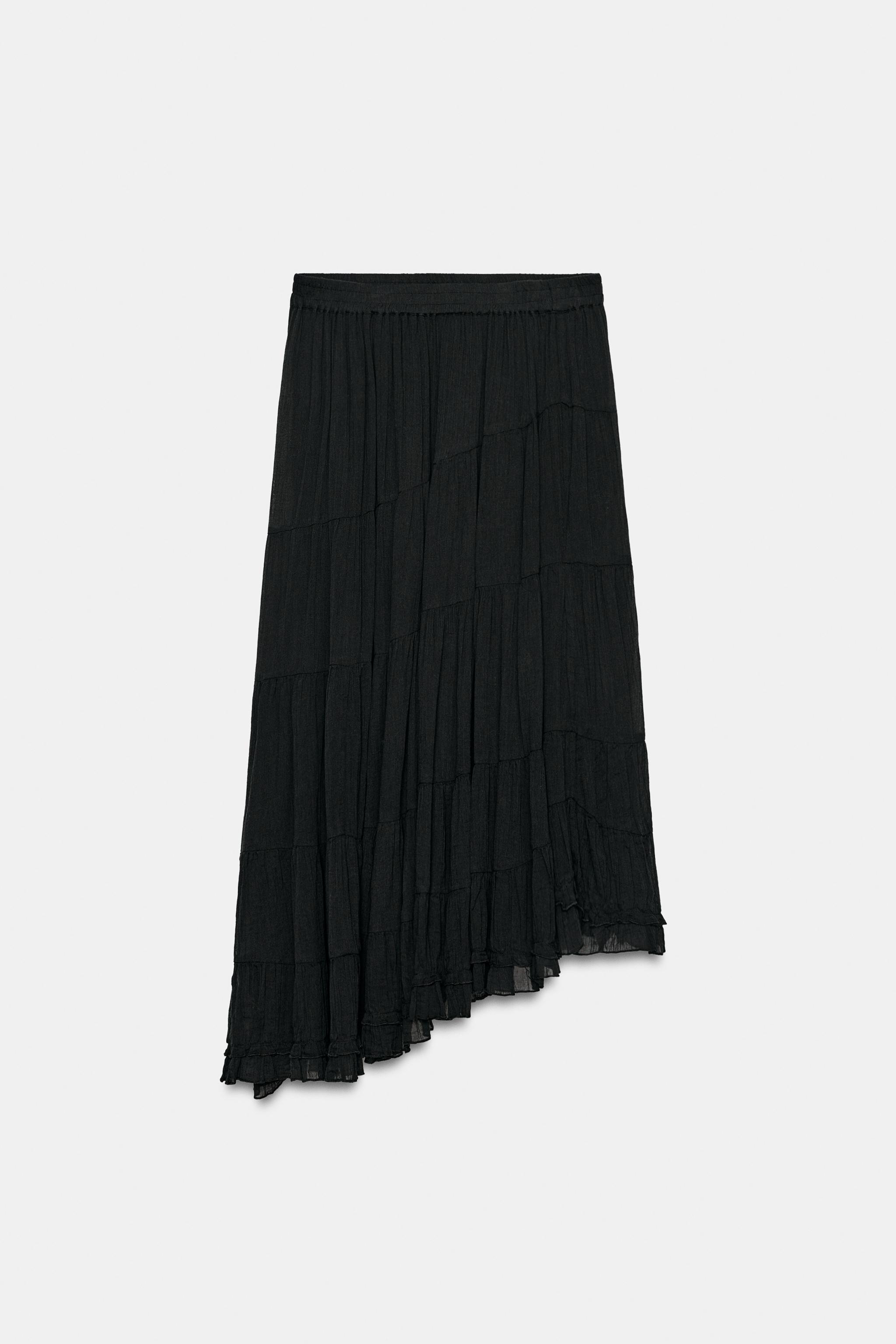 Asymmetric Midi Skirt - Black - Xs