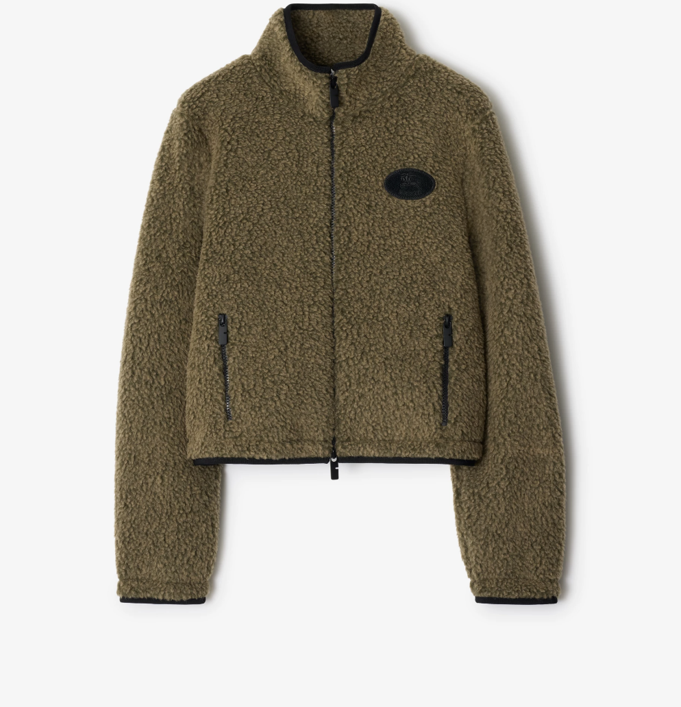 Cropped Fleece Jacket in Mire Melange - Women, Nylon | Burberry&amp;reg; Official