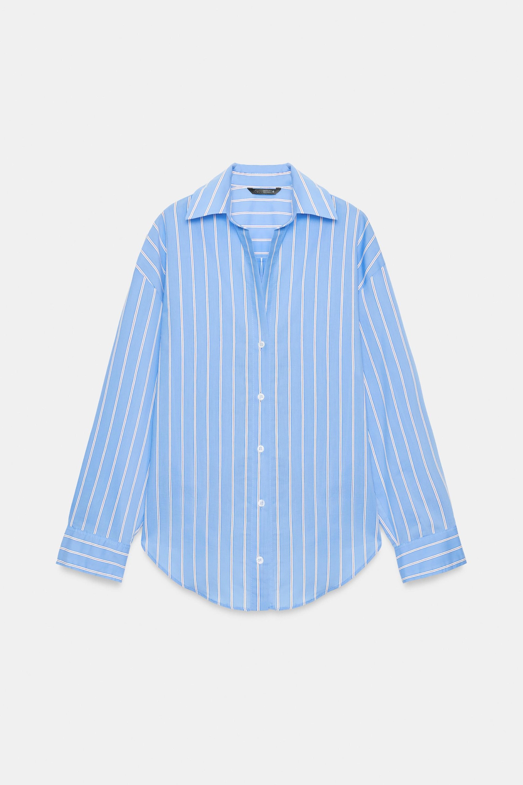 ZARA, Basic Poplin Shirt - Blue / White - Xs