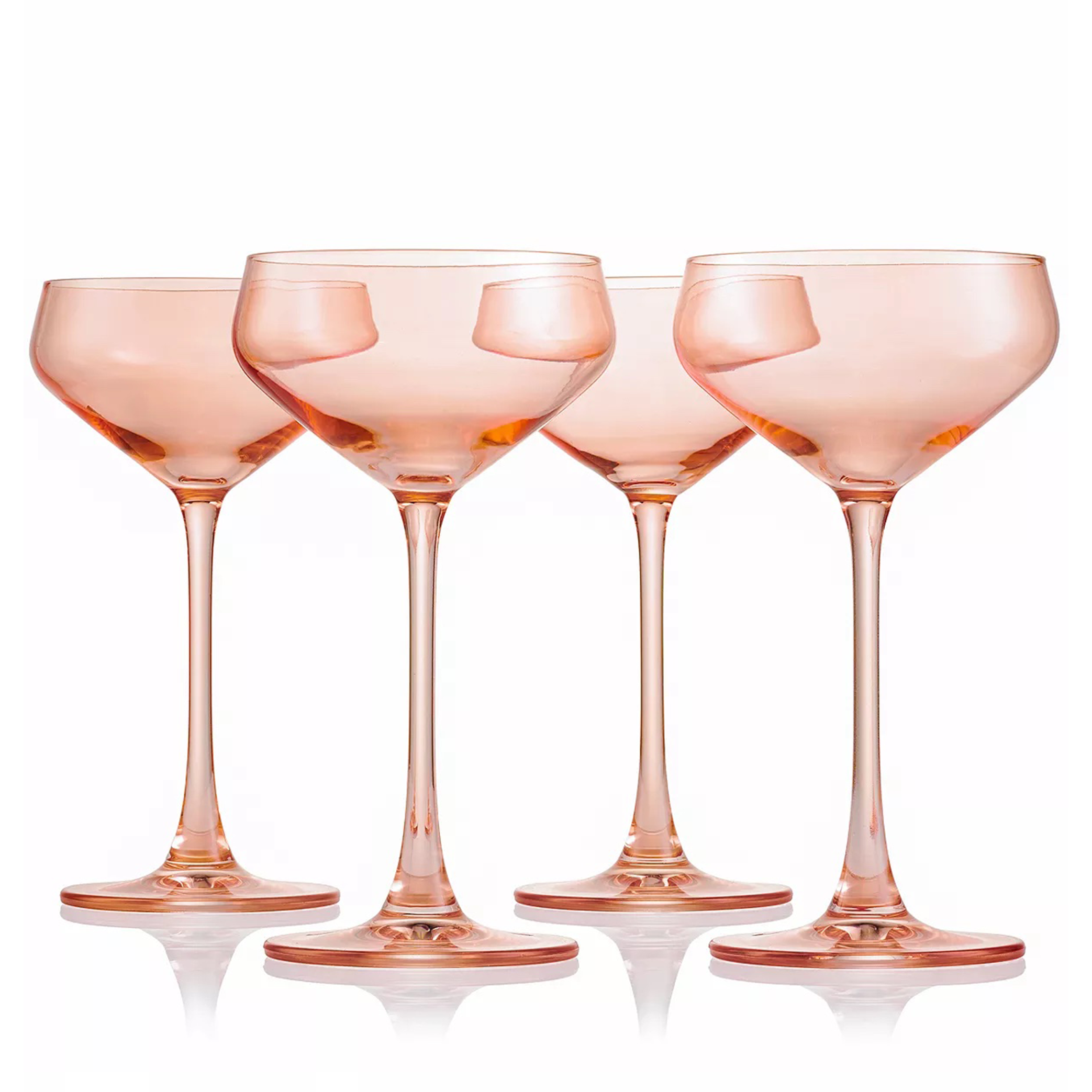 Coral tinted set of 4 coupe glasses