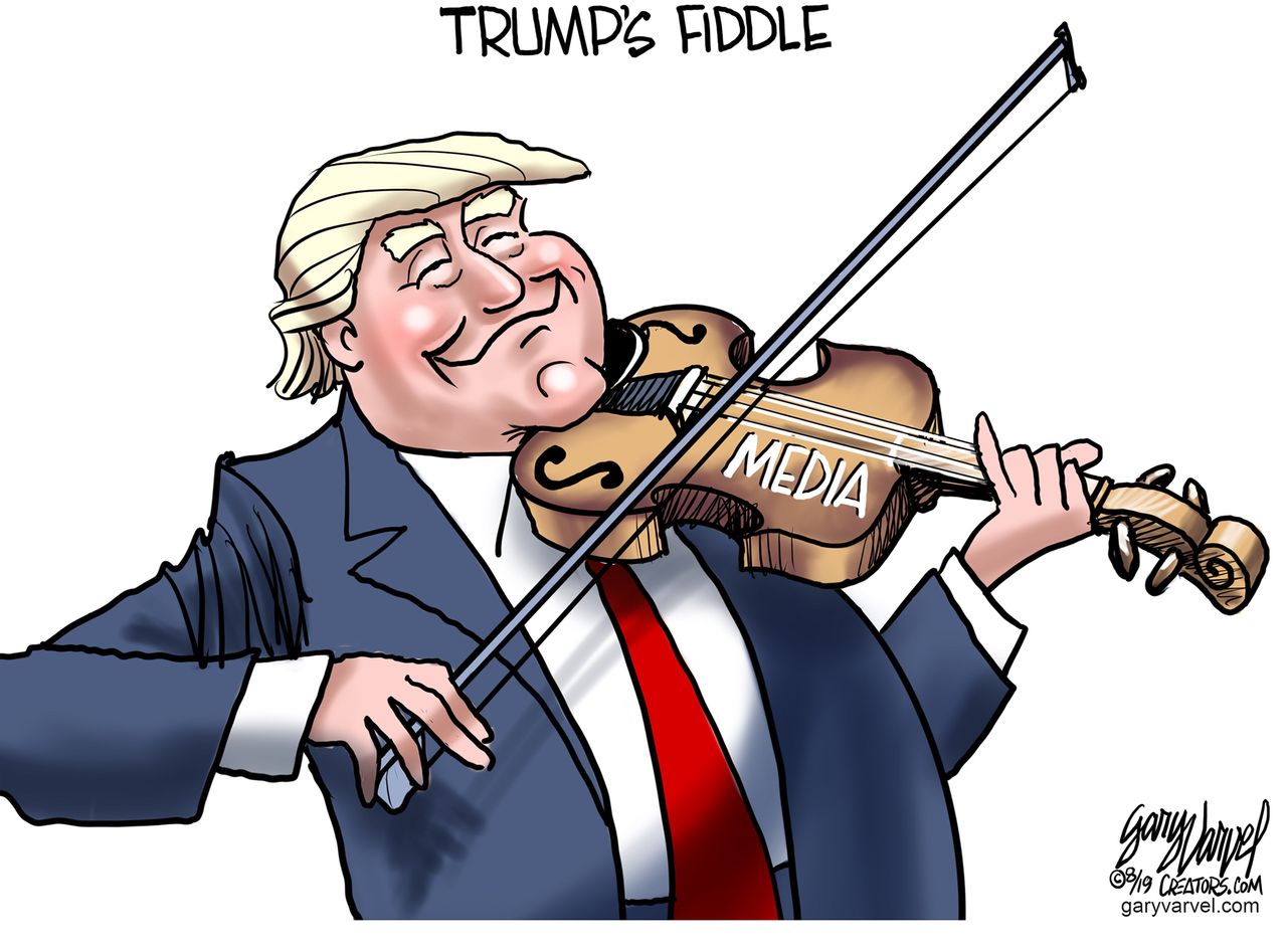 Political Cartoon U.S. Trump&amp;#039;s Fiddle Playing Media Manipulation Racism Anti-Semitism