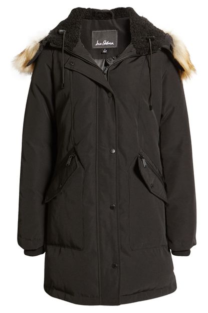 Sam Edelman Hooded Down & Feather Fill Parka with Faux Fur Trim 