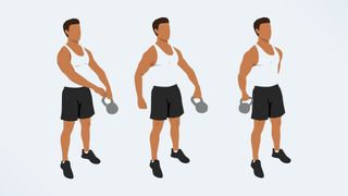 an illo of a man doing a kettlebell around the world