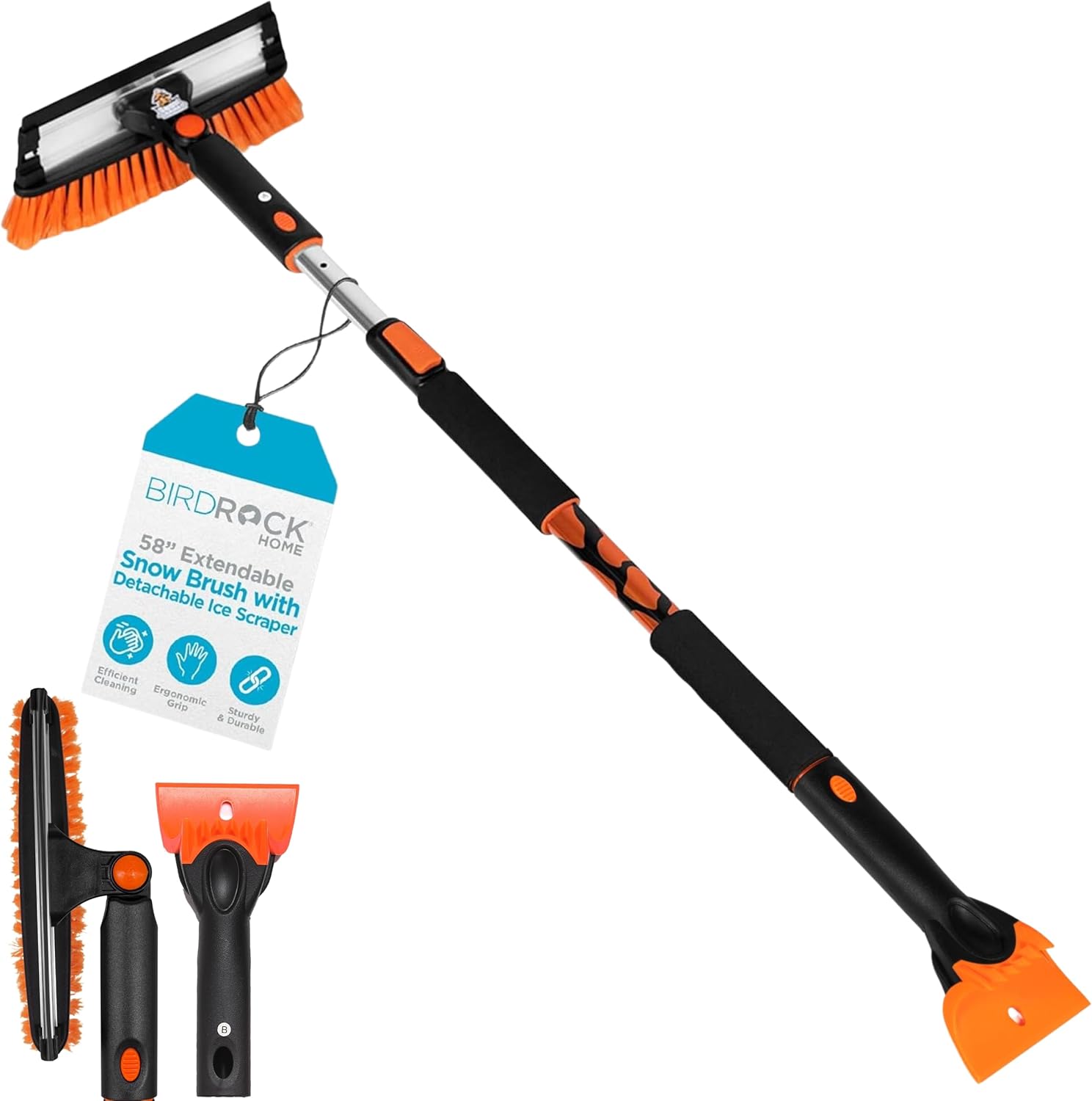 Amazon.com: Birdrock Home 58" Extendable Snow Brush With Detachable Ice Scraper | Heavy Duty, Non-Scratch for Cars, Suvs, Trucks | Windshield Paint Friendly | Telescoping Handle, Pivoting Squeegee &amp;amp; Bristle Head : Automotive