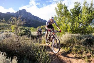 Christopher Blevins and Matt Beers (Toyota-Specialized-NinetyOne) on their way to overall victory on stage 7 of the Absa Cape Epic