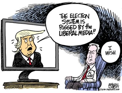 Political cartoon U.S. 2016 election Donald Trump Al Gore liberal media