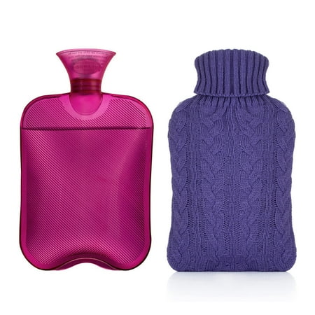 Samply Hot Water Bottle With Knitted Cover, 2l Hot Water Bag, Purple