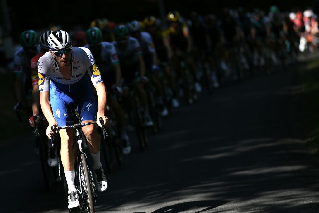 The pack rides during the 14th stage of the 107th edition of the Tour de France cycling race 197 km between ClermontFerrand and Lyon on September 12 2020 Photo by Marco Bertorello AFP Photo by MARCO BERTORELLOAFP via Getty Images