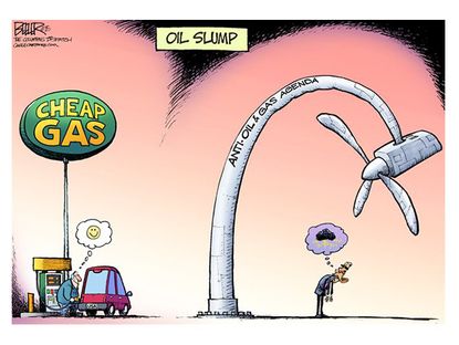 Obama cartoon low oil prices renewable energy