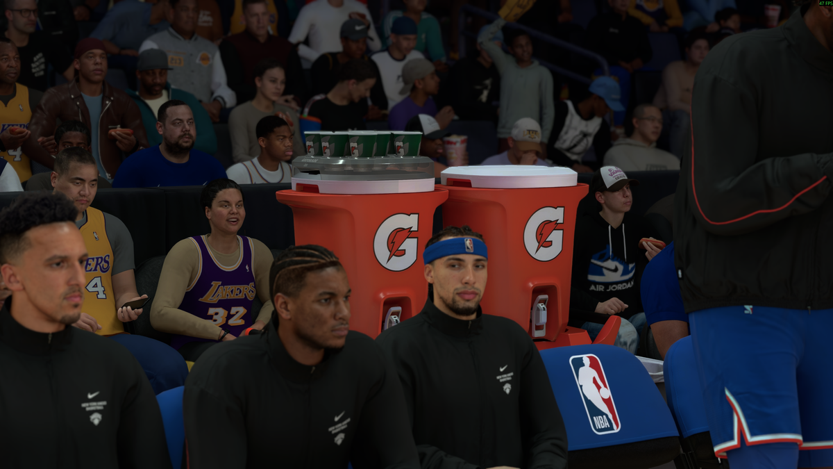 Gatorade tubs in NBA 2K27 with DLSS 5 switched on