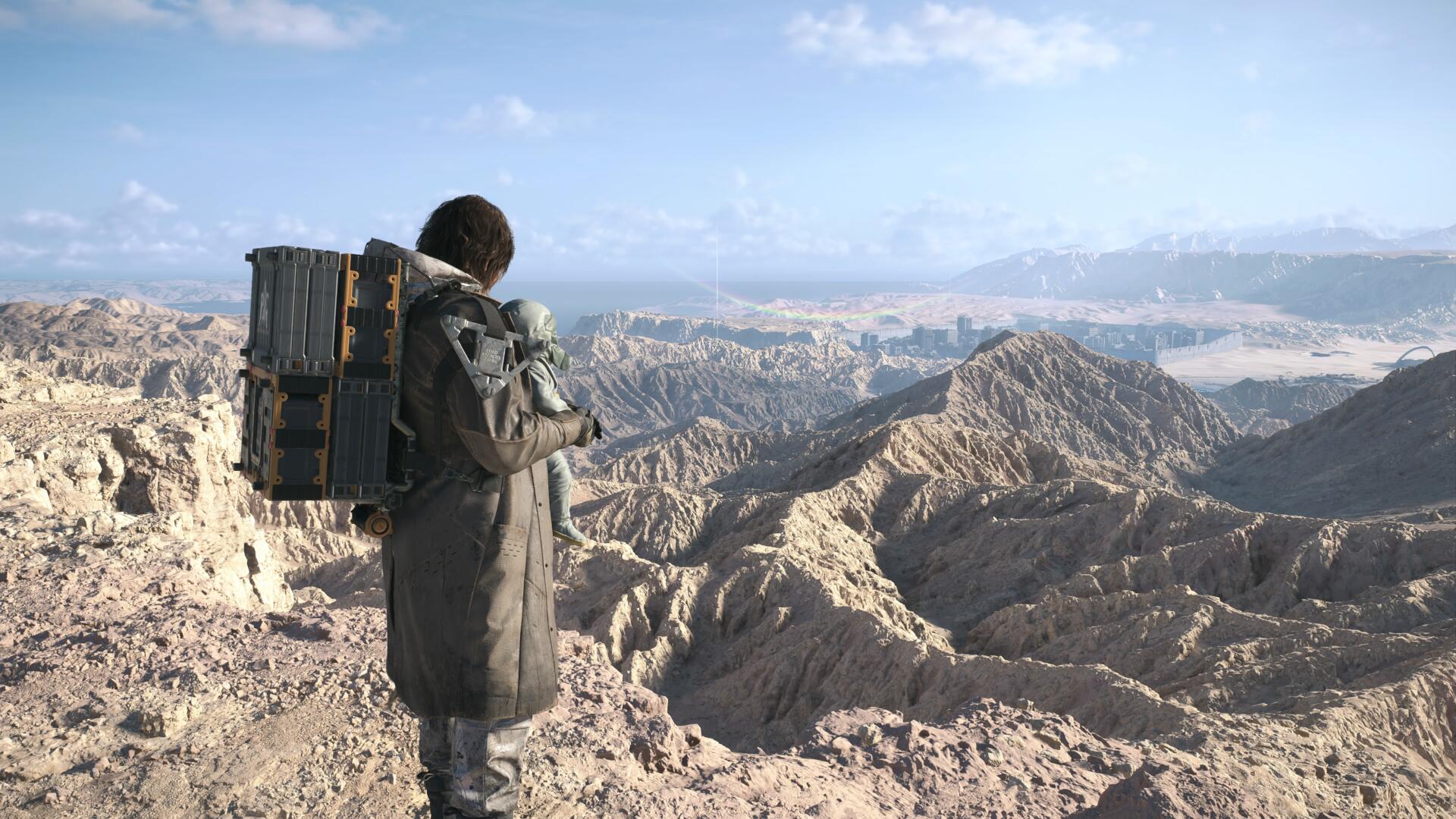 Sam and Lou look across Mexico in the opening of Death Stranding 2: On the Beach
