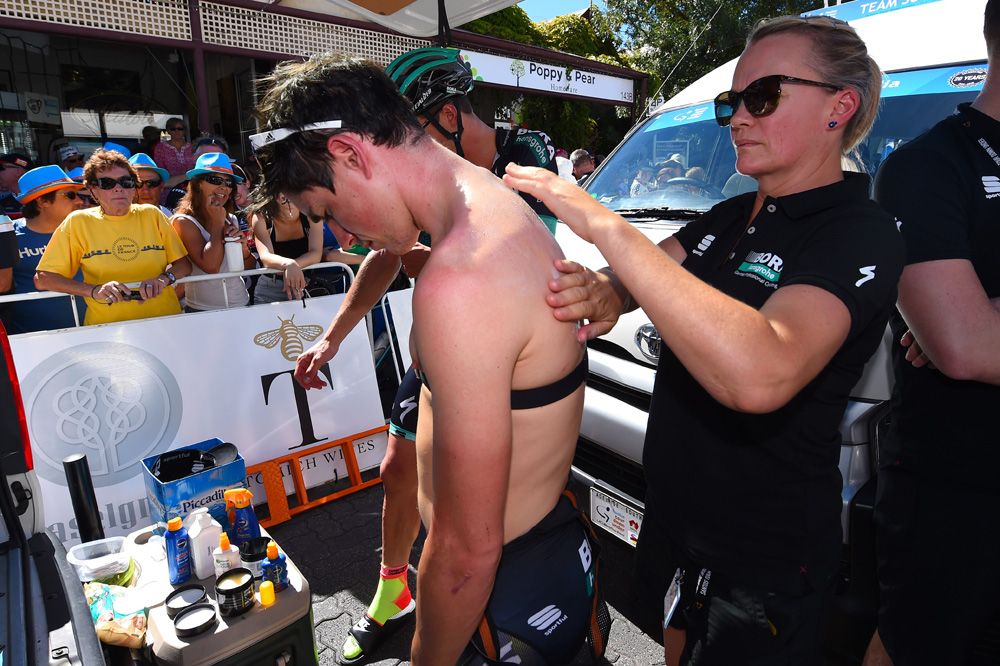 Pete Kennaugh makes sure he is protected from the sun