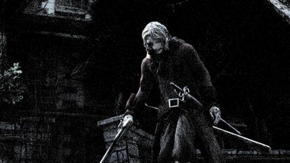 Key art for No Vacation for an Executioner showing the Executioner, gun in hand, against a shadowy background - cropped for a header image