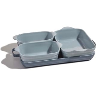 Our Place Bakeware Set | 5-Piece Nonstick, Toxin-Free, Ceramic, Stoneware Set With Oven Pan, Bakers, & Oven Mat | Space-Saving Nesting Design | Oven-Safe | Bake, Roast, Griddle and More | Blue Salt