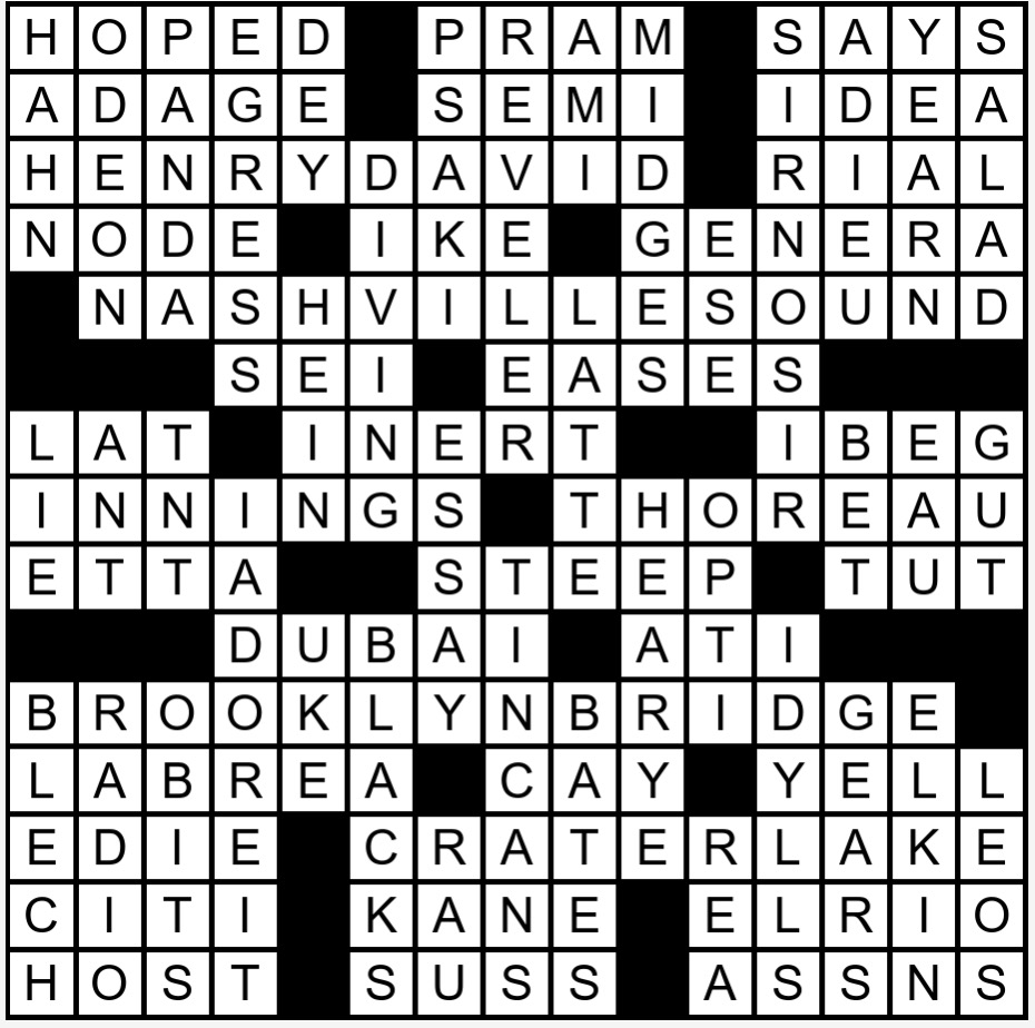 A solved crossword puzzle.
