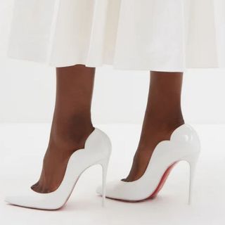 white scalloped edged heels