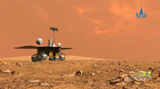 Artist's illustration of China's Tianwen-1 Mars rover, named "Zhurong," on the Red Planet. Zhurong landed on May 14, 2021.