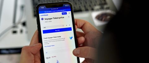 Voyager Digital displayed on the Coinbase site on a mobile phone