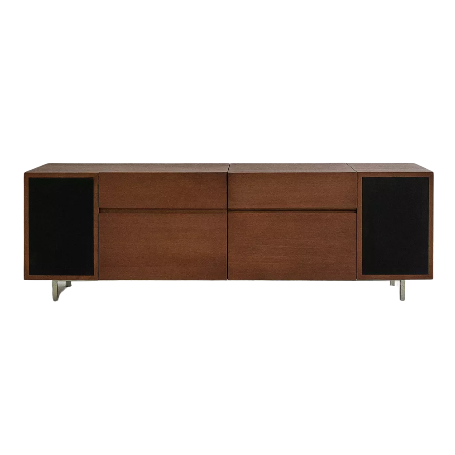 An oak wood storage cabinet with compartments for speakers and a turntable from Zara Home