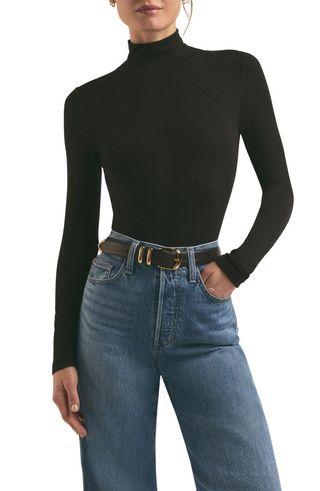 Ribbed top with high neck and long sleeves