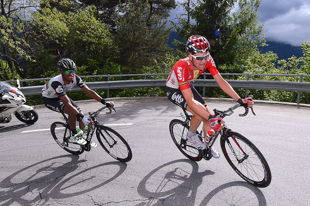 Tim Wellens and Natnael Berhane during stage 5 at Tour de Suisse