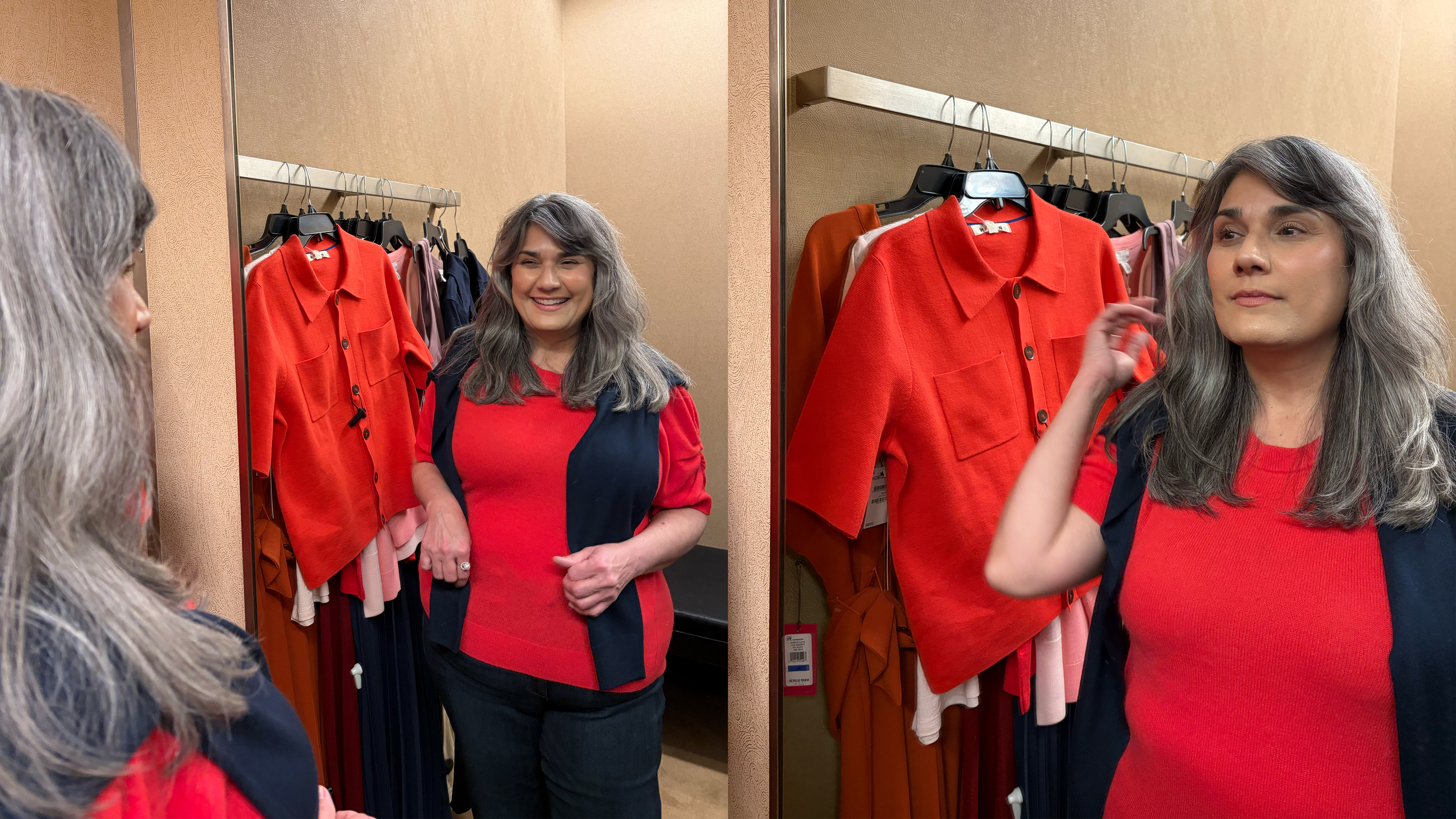 Woman wearing red sweater