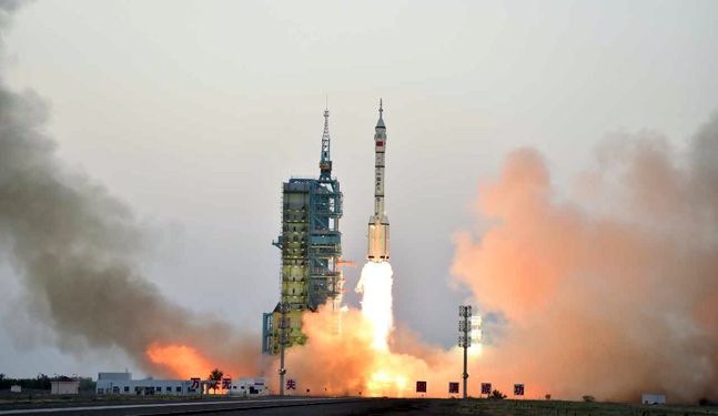 A Chinese Long March 2F rocket launches the Shenzhou-11 mission from Jiuquan Satellite Launch Center on Oct. 17, 2016.