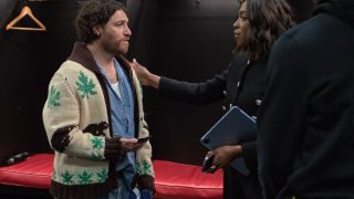 Adam Pally and Ego Nwodim in Mr. Throwback