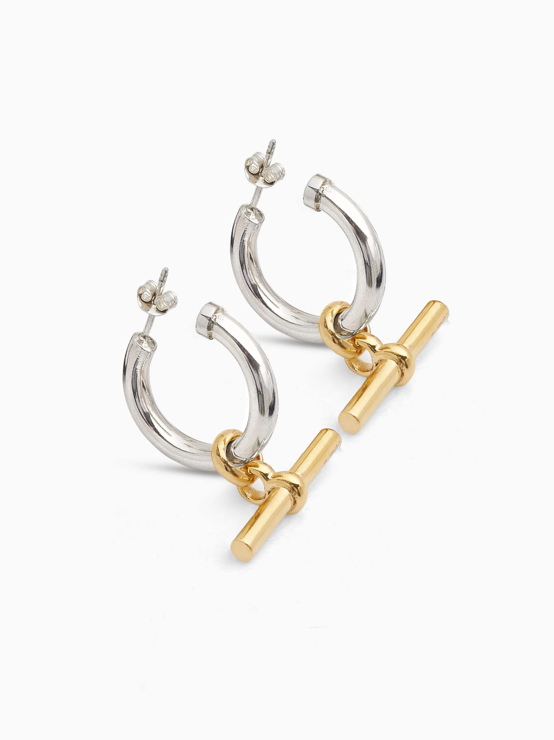 Large Silver and Gold T-Bar Earrings - Tilly Sveaas Jewellery