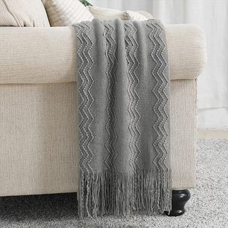 Bourina Textured Solid Soft Sofa Throw Couch Cover Knitted Decorative Blanket, Dark Grey, 127x152cm