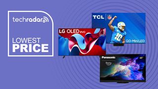 TCL, LG, and Panasonic TVs on purple background