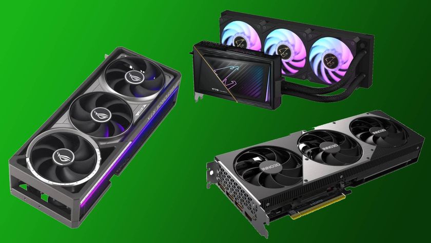 Asus, Gigabyte, and Inno3D RTX 5080 graphics cards on a green background