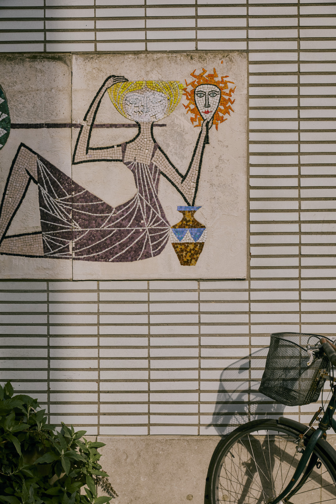 belgian modernism decor, colourful tiles and murals