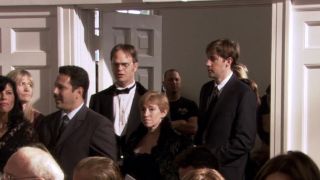 Dwight and Jim in church in The Office