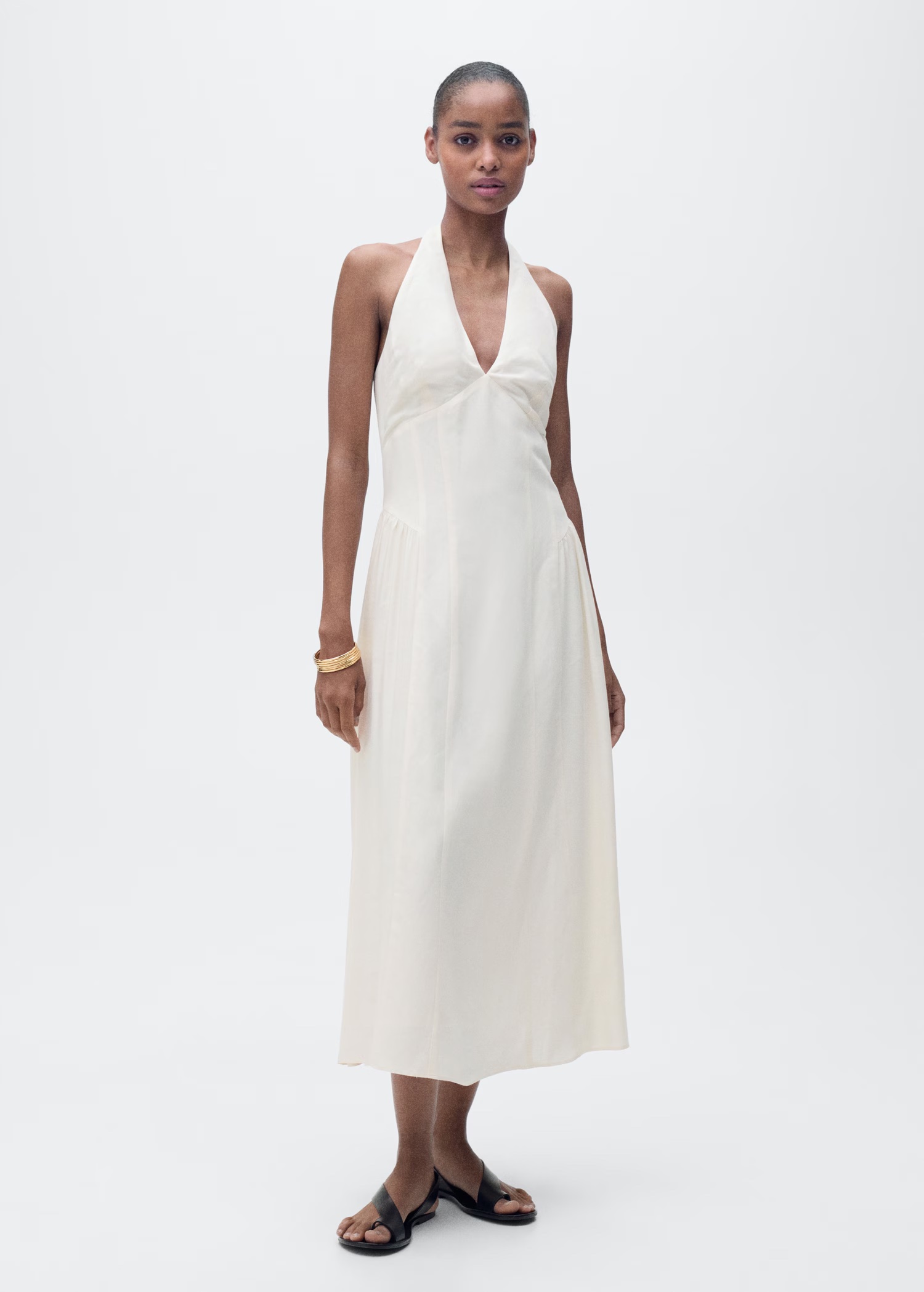 MANGO, Halter-Neck Linen Dress 