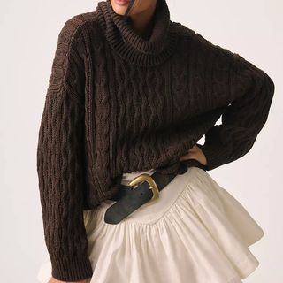 brown cable knit roll neck jumper