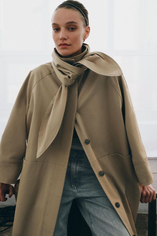 Oversize Trench Coat With Scarf 