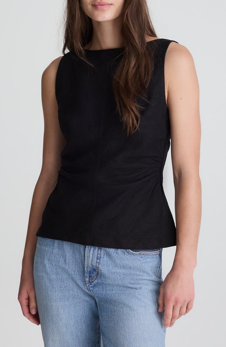 Cinched Boatneck Sleeveless Linen Top