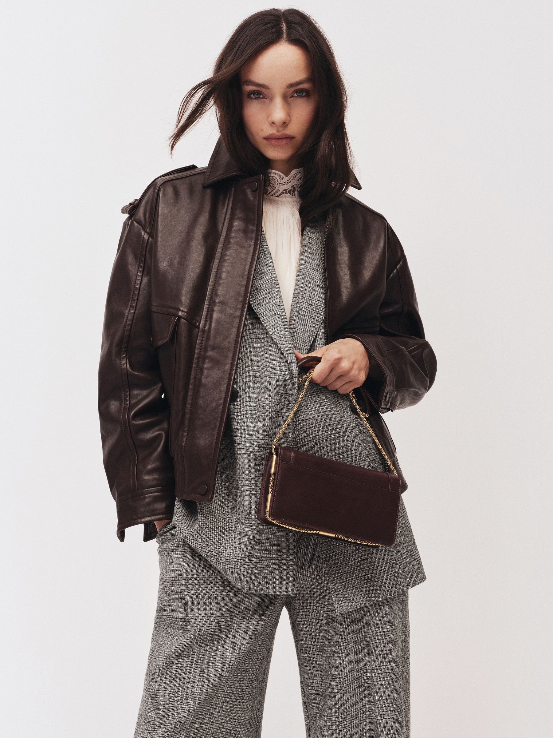 Oversized Leather Jacket in Aubergine