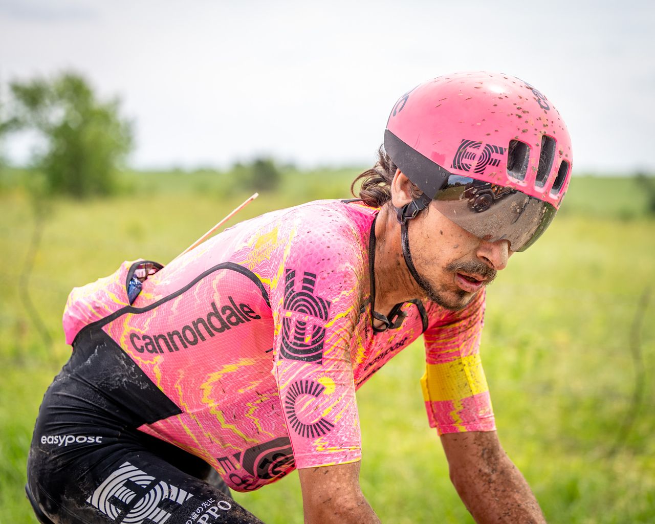 Lachlan Morton (EF Education-Easypost) on his way to winning the pro men's race at Unbound Gravel 200 2024