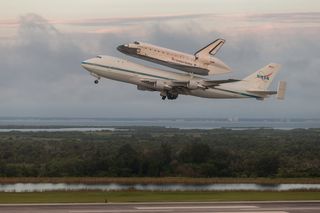 Shuttle Carrier Aircraft Takes Off with Endeavour