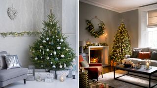two living rooms show how to make a Christmas tree look expensive