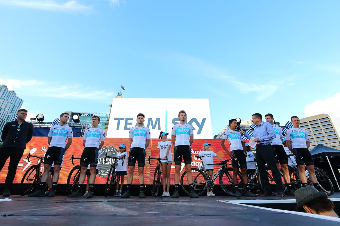 Team Sky at the 2018 Tour Down Under presentation.
