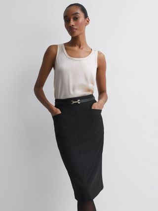 Petite Haisley Tailored Pencil Skirt