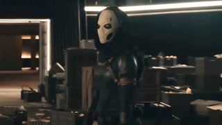Taskmaster standing in a room in a black costume in Thunderbolts.