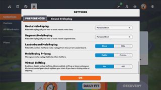 Zwift virtual shifting settings