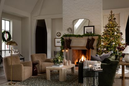 a living room decorated for christmas